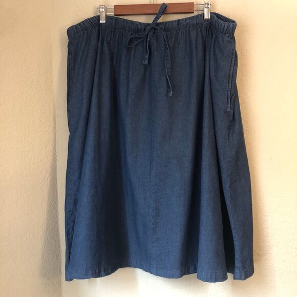 Woman Within Womens Drawstring Denim Skirt 28W Petite Midi Dark Wash 100 Cotton - Picture 2 of 8